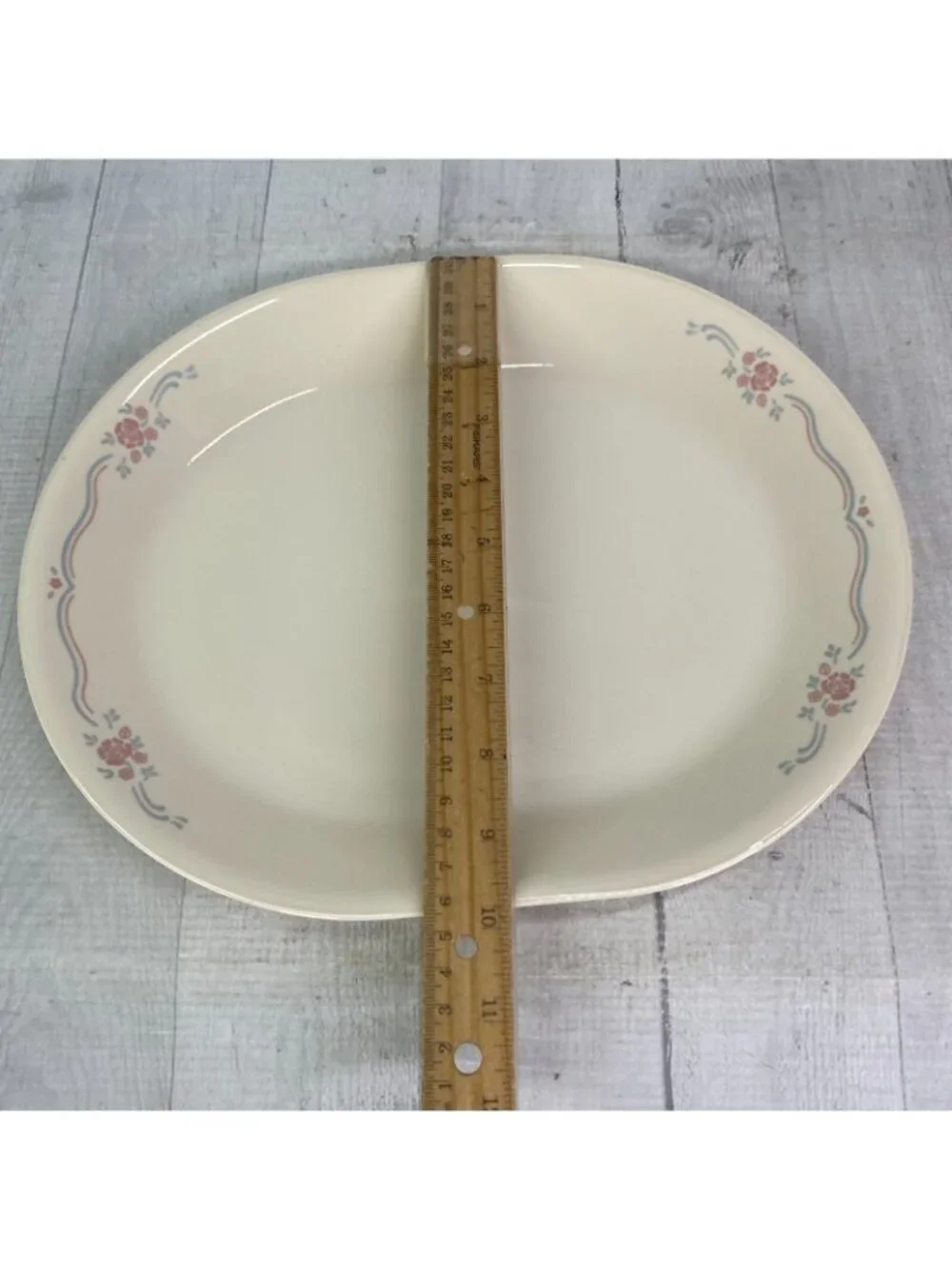 Corelle Corning ENGLISH BREAKFST Sandstone Floral Blue Pink Lines Oval Platter